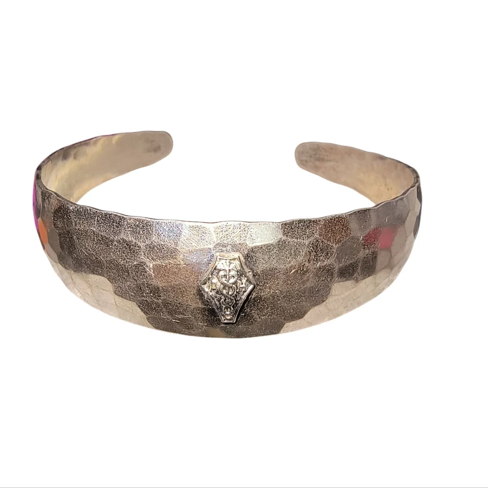 Hammered Sterling Cuff Bracelet – Caduceus Symbol